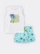 Crew Neck Printed Baby Boy Athlete and Sea Shorts 2-Piece Set