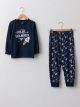 Crew Neck Glow In The Dark Printed Long Sleeve Cotton Boys Pajamas Set