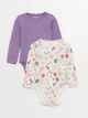 Crew Neck Printed Baby Girl Body With Snap Fastener 2 Pieces