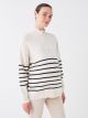 Half Fisherman Neck Striped Long-Sleeve Maternity Knitwear Sweater