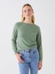 Crew Neck Self Patterned Long Sleeve Women's Tricot Sweater