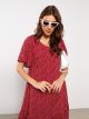 Crew Neck Patterned Short Sleeve A-Cut Women's Dress