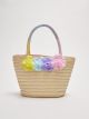 Girl's 3D Flower Detailed Straw Handle Bag