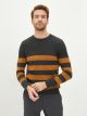 Crew Neck Long Sleeve Striped Men's Tricot Sweater