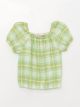 Square Neck Plaid Short Sleeve Girls' Blouse