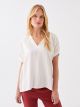 Henley Neckline Straight Short Sleeve Women Blouse