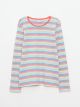 Crew Neck Striped Long Sleeve Cotton Girl T-shirt