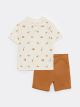 Polo Neck Short Sleeve Patterned Baby Boy T-Shirt and Shorts 2-Piece Set