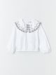 Stand-Up Collar Embroidered Long Sleeve Baby Girl Blouse