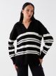 Polo Neck Striped Long-Sleeve Oversized Women's Knitwear Sweater