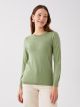 Crew Neck Self Patterned Long Sleeve Women's Tricot Sweater