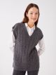 V-Neck Patterned Oversize Women's Knitwear Sweater