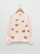 Crew Neck Sequin Embroidered Long Sleeve Girls' Knitwear Cardigan