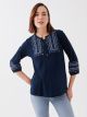 Tie Collar Embroidered Women Blouse