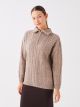 High Collar Self Patterned Long Sleeve Oversize Women's Knitwear Sweater