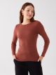 Crew Neck Self Patterned Long Sleeve Women's Tricot Sweater