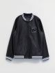 College Collar Embroidered Leather Look Boy's Coat