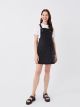 Square Neck Straight Strap Maternity Jean Salopet Dress