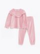 Crew Neck Long Sleeve Basic Baby Girl Velvet Pajamas Set