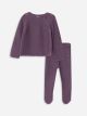 Crew Neck Long Sleeve Self Patterned Baby Girl Tricot Cardigan and Trousers 2-Pack