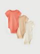 Crew Neck Short Sleeve Basic Baby Girl Body with Snap Fastener 3 Pcs