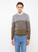 Crew Neck Long Sleeve Men's Tricot Sweater with Color Block