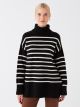 Turtleneck Striped Long Sleeve Oversize Women's Knitwear Sweater