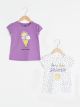 Crew Neck Short Sleeve Printed Cotton Baby Girl T-Shirt 2 Pieces