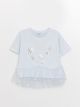 Crew Neck Sequins Embroidered Short Sleeve Girls T-Shirt