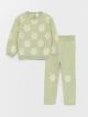 Crew Neck Long Sleeve Patterned Baby Girl Tricot Sweater and Trousers 2-Pack Set