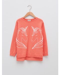 Crew Neck Printed Long Sleeve Girl Tricot Sweater