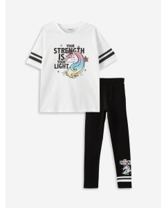 Crew Neck Printed Short Sleeve Girls T-Shirt and Tights