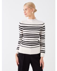 Crew Neck Striped Long Sleeve Women's Tricot Sweater