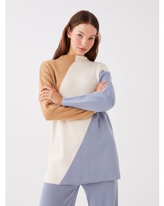 Half Turtleneck Color Block Long Sleeve Oversize Women's Knitwear Tunic