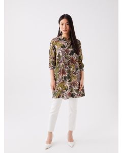 Long Sleeve Women's Tunic With Shirt Collar Pattern