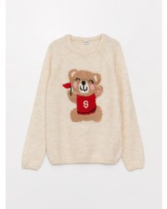 Crew Neck Patterned Long Sleeve Girl Tricot Sweater