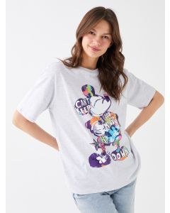 Crew Neck Mickey Mouse Printed Short Sleeve Oversize Women's T-Shirt