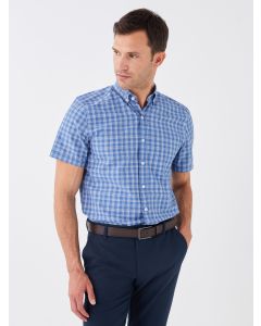 Regular Fit Short Sleeve Plaid Poplin Men's Shirt