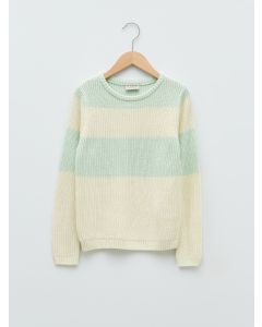 Crew Neck Long Sleeve Girl Tricot Sweater with Color Block