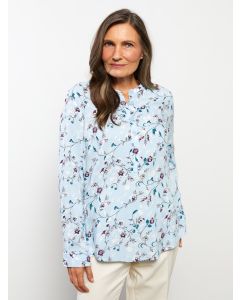 Crew Neck Flower Long Sleeve Viscose Women's Blouse