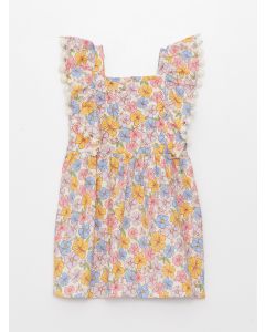 Square Neck Patterned Girl Dress