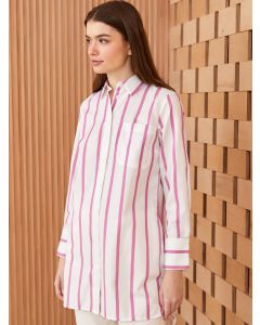 Shirt Collar Striped Long Sleeve Women's Tunic