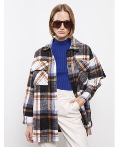 Buttoned Plaid Long Sleeve Gabardine Women's Shirt Jacket