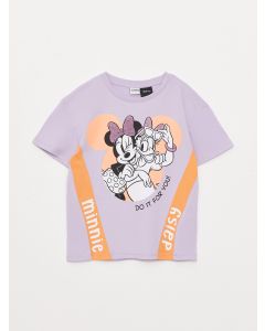 Crew Neck Minnie Mouse and Daisy Duck Printed Short Sleeve Girls' T-Shirt