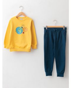 Crew Neck Printed Long Sleeve Boy Sweatshirt and Sweatpants