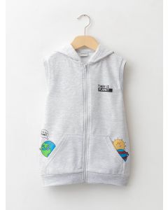 Hooded Printed Boy Zippered Vest