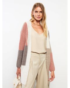 Shawl Neck Long Sleeve Women's Tricot Cardigan with Color Block