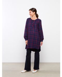 Crew Neck Plaid Long Sleeve Viscose Women's Tunic