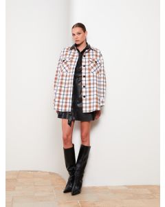 Buttoned Plaid Long Sleeve Tweed Women's Shirt Jacket