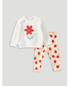 Crew Neck Long Sleeve Printed Baby Girl Sweatshirt and Tights 2-Pack Set